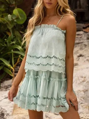 Solid Color Cute Ruffled Loose Slip Dress for Summer