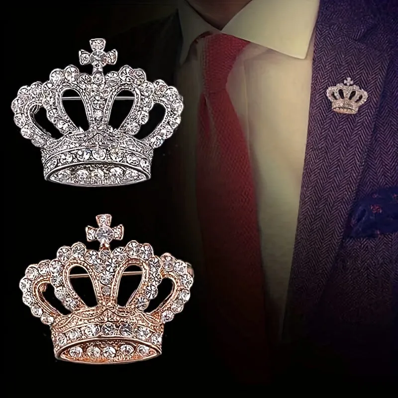 Sparkling Rhinestone Crown Pin  Perfect Gift for Men