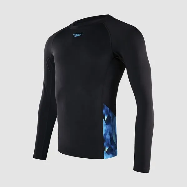 Speedo Mens Print Long Sleeve Top - Black