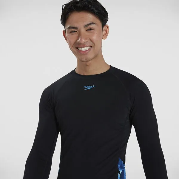 Speedo Mens Print Long Sleeve Top - Black