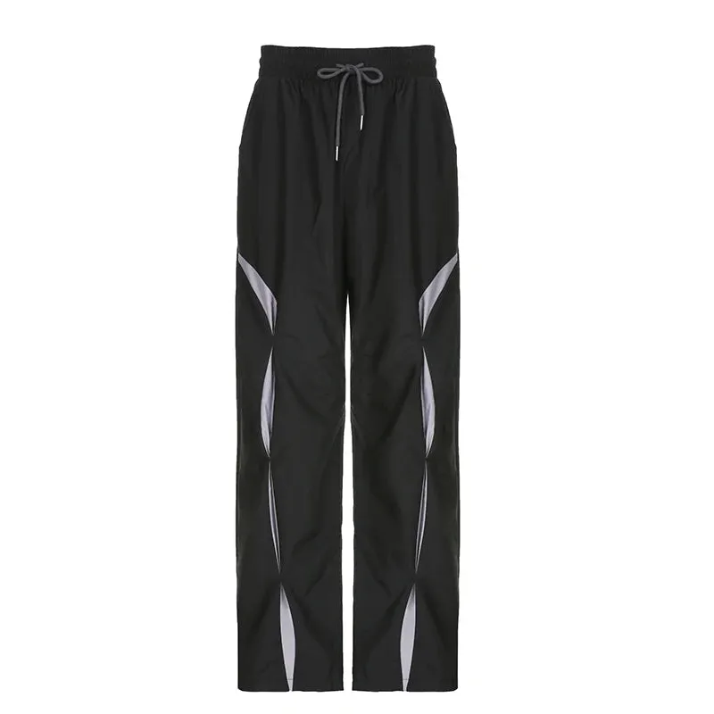 Streetwear Patchwork Low Waist Baggy Pants Sweatpants Tech Sporty Chic Casual Hip Hop Women Trousers Contrast Outfits