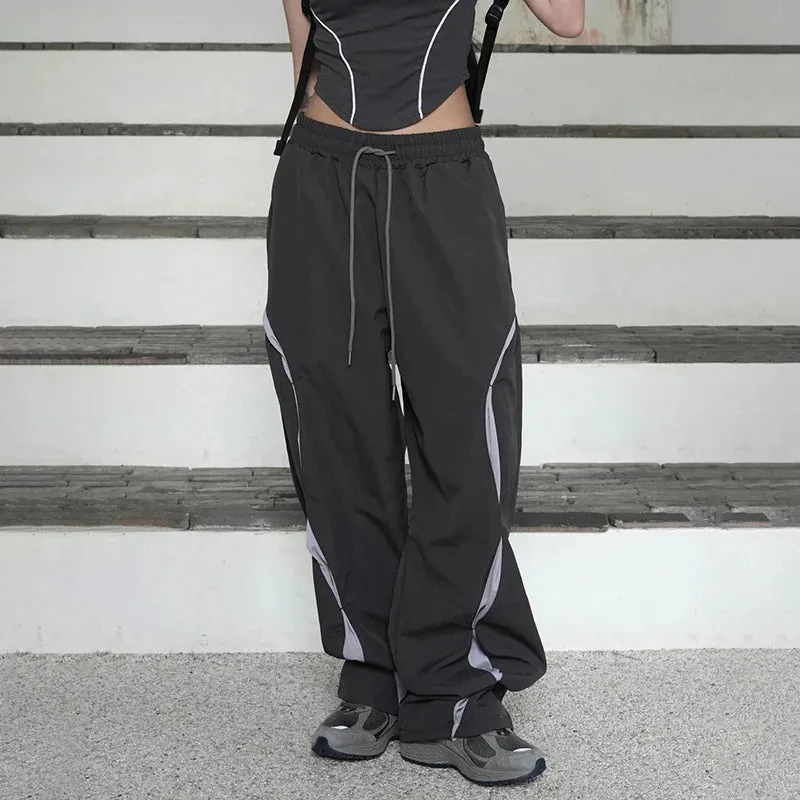 Streetwear Patchwork Low Waist Baggy Pants Sweatpants Tech Sporty Chic Casual Hip Hop Women Trousers Contrast Outfits