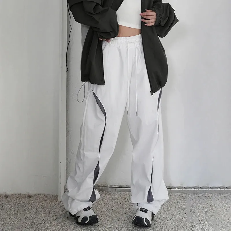 Streetwear Patchwork Low Waist Baggy Pants Sweatpants Tech Sporty Chic Casual Hip Hop Women Trousers Contrast Outfits