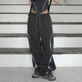 Streetwear Patchwork Low Waist Baggy Pants Sweatpants Tech Sporty Chic Casual Hip Hop Women Trousers Contrast Outfits