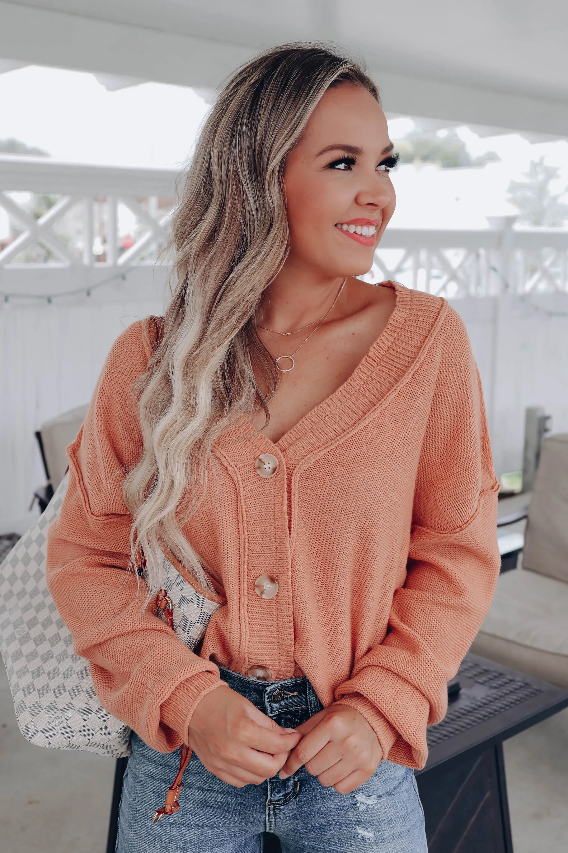 Tammy Button Front Cardigan - Apricot