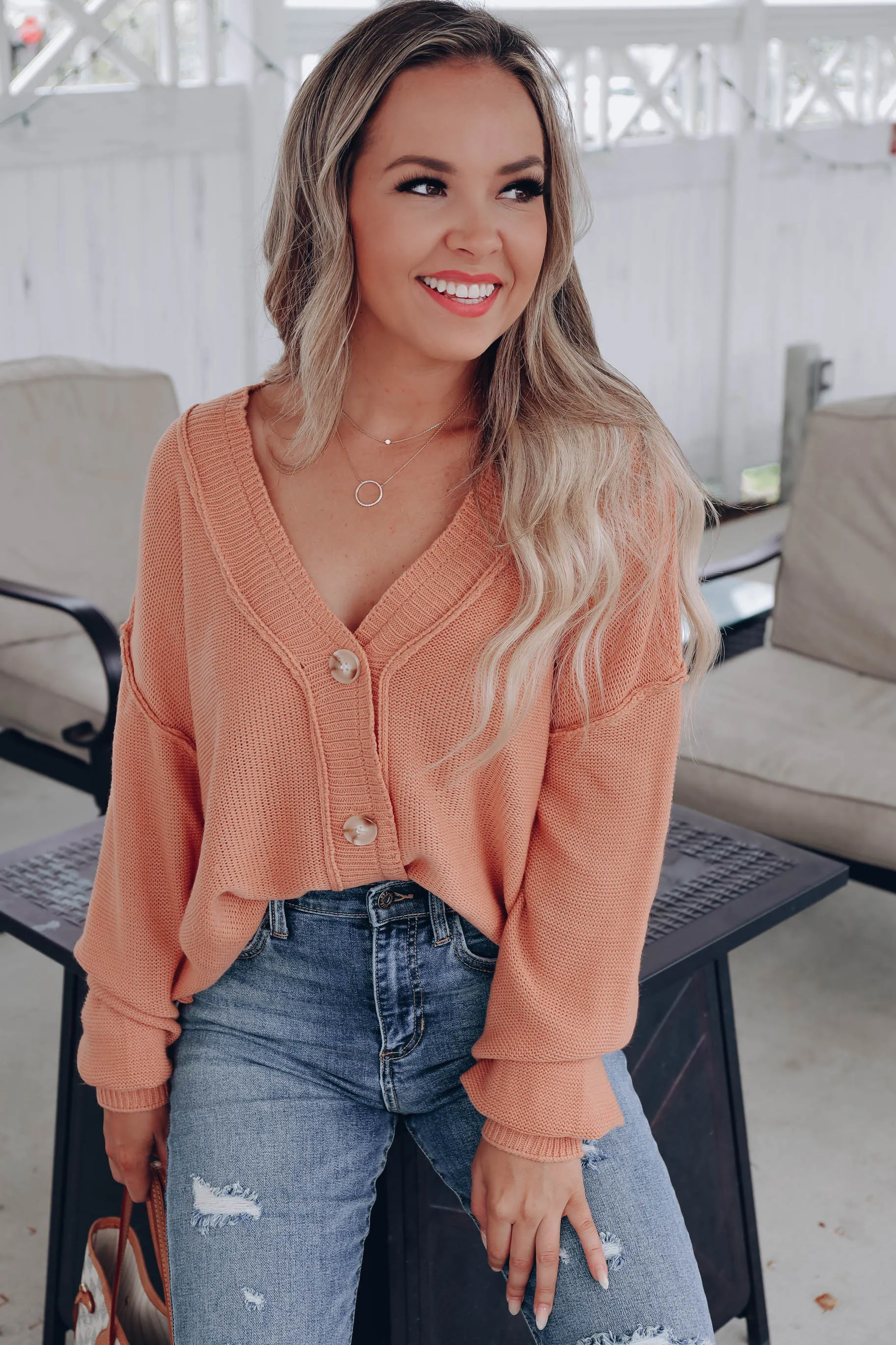 Tammy Button Front Cardigan - Apricot