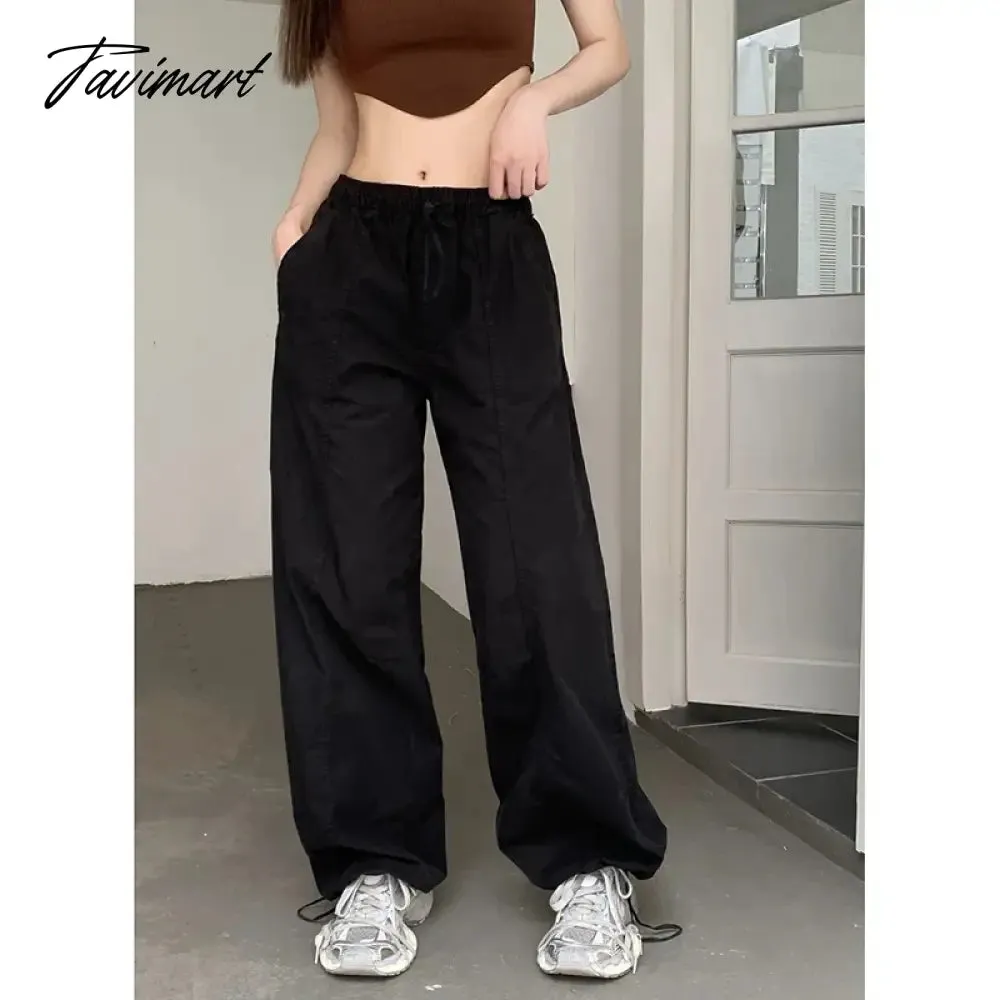 TAVIMART -  Y2K Women Casual White Baggy Wide Leg Sweatpants Fashion Vintage Chic Drawstring Trousers Loose Streetwear Joggers Cargo Pants