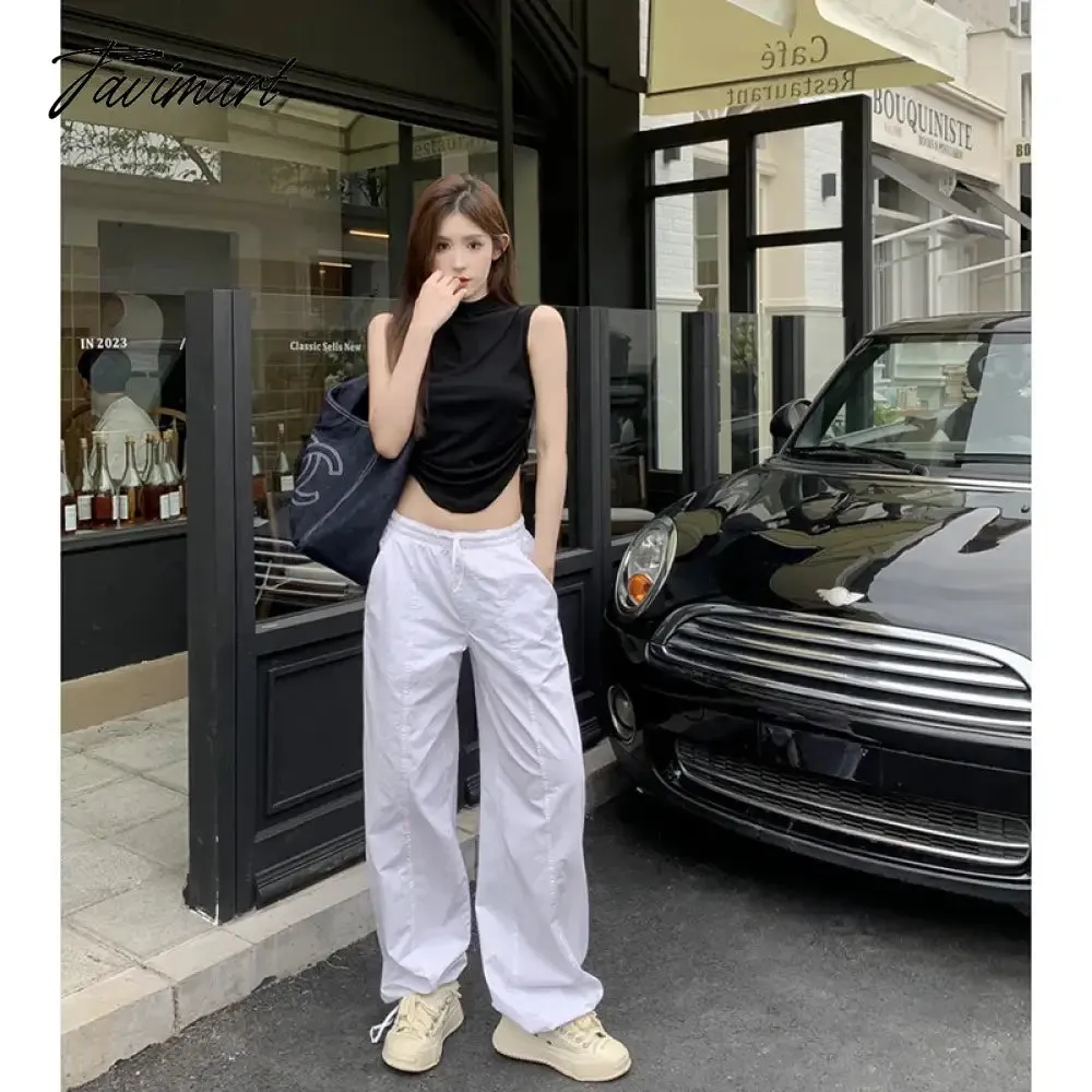 TAVIMART -  Y2K Women Casual White Baggy Wide Leg Sweatpants Fashion Vintage Chic Drawstring Trousers Loose Streetwear Joggers Cargo Pants