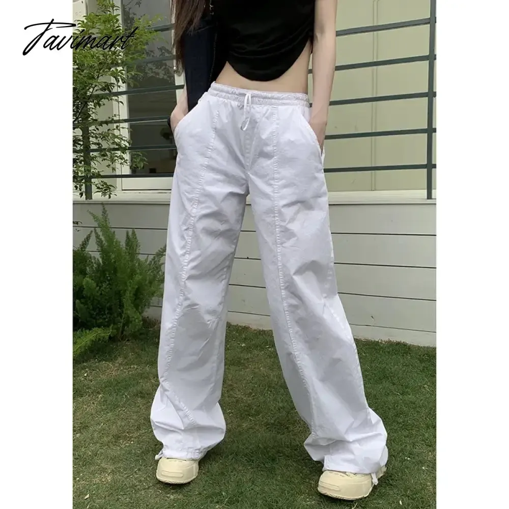 TAVIMART -  Y2K Women Casual White Baggy Wide Leg Sweatpants Fashion Vintage Chic Drawstring Trousers Loose Streetwear Joggers Cargo Pants