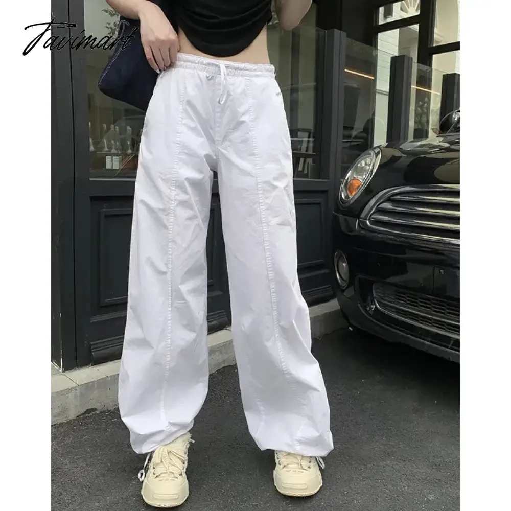 TAVIMART -  Y2K Women Casual White Baggy Wide Leg Sweatpants Fashion Vintage Chic Drawstring Trousers Loose Streetwear Joggers Cargo Pants