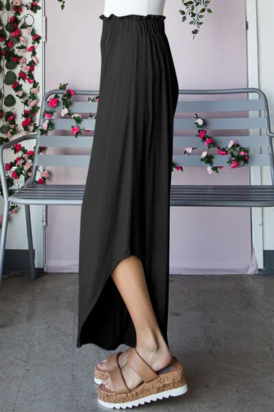 TEEK - Black Frill Slit High Waist Wide Leg Pants