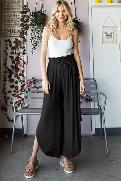 TEEK - Black Frill Slit High Waist Wide Leg Pants