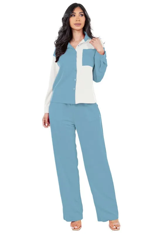 TEEK - BUTTON BICOLOR TWO PIECE PANTS SET