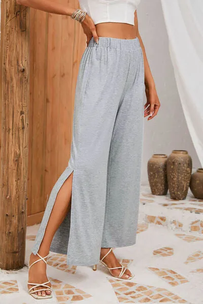 TEEK - Heather Grey Slit Elastic Waist Pants