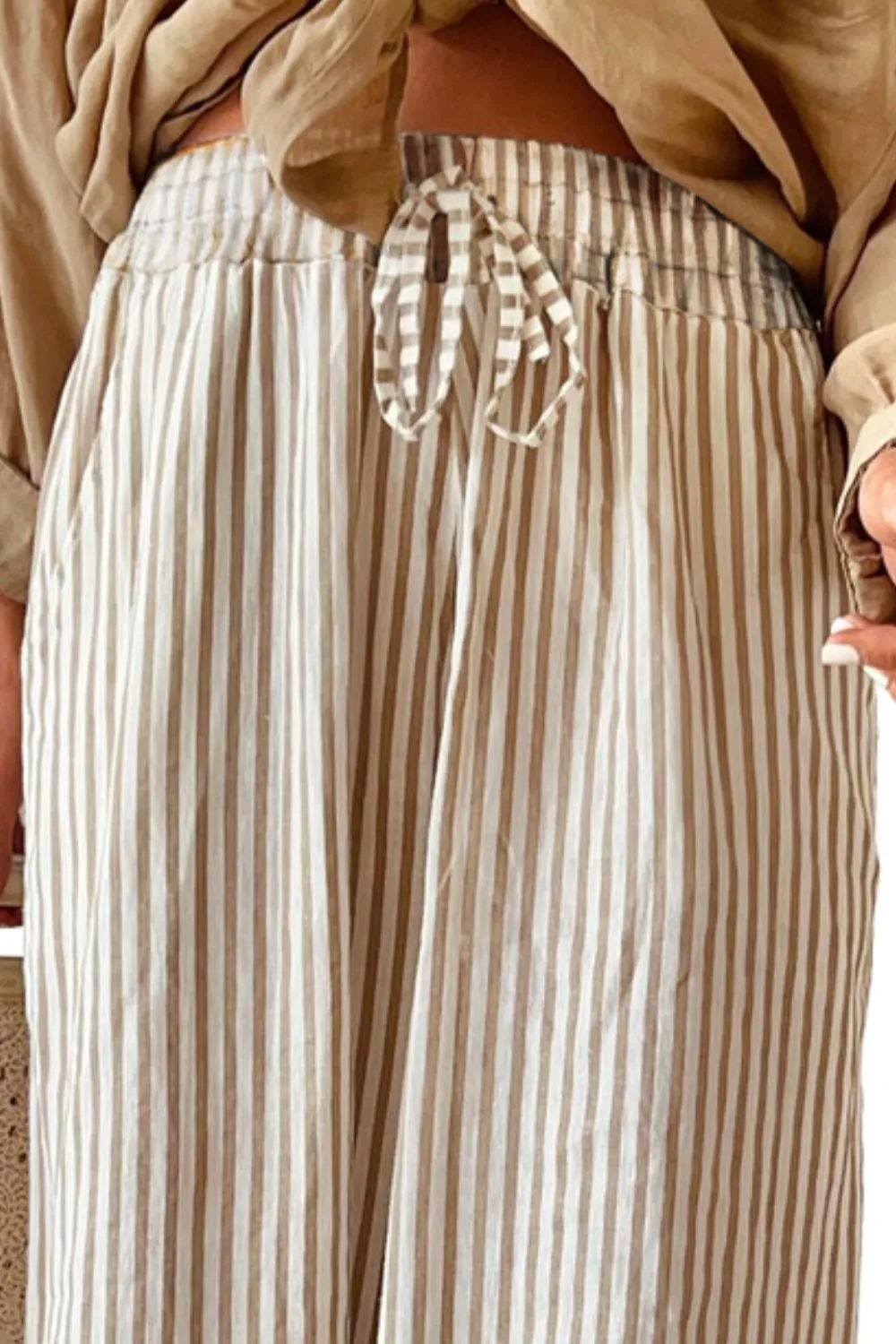 TEEK - Stripe Pocketed Striped Wide Leg Pants