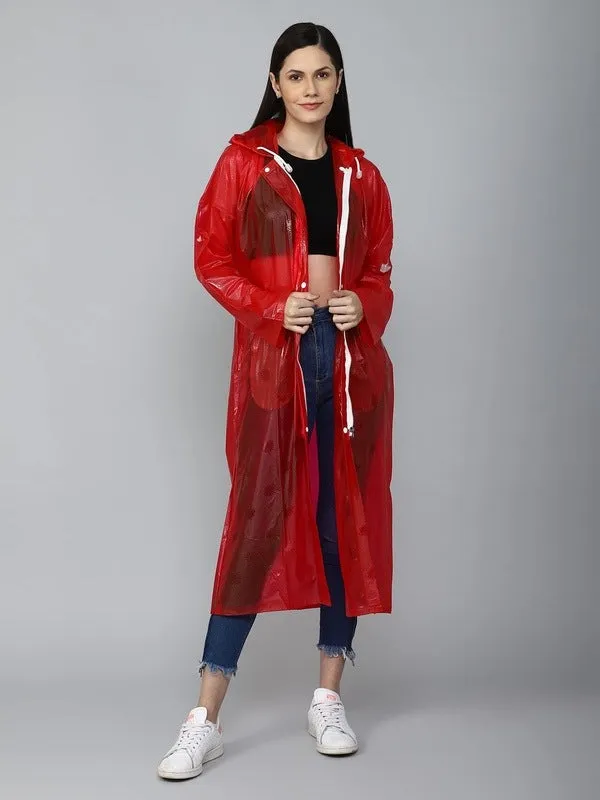 THE CLOWNFISH Cindrella Series Womens Waterproof PVC Self Design Longcoat/Raincoat with Adjustable Hood (White, XX-Large)