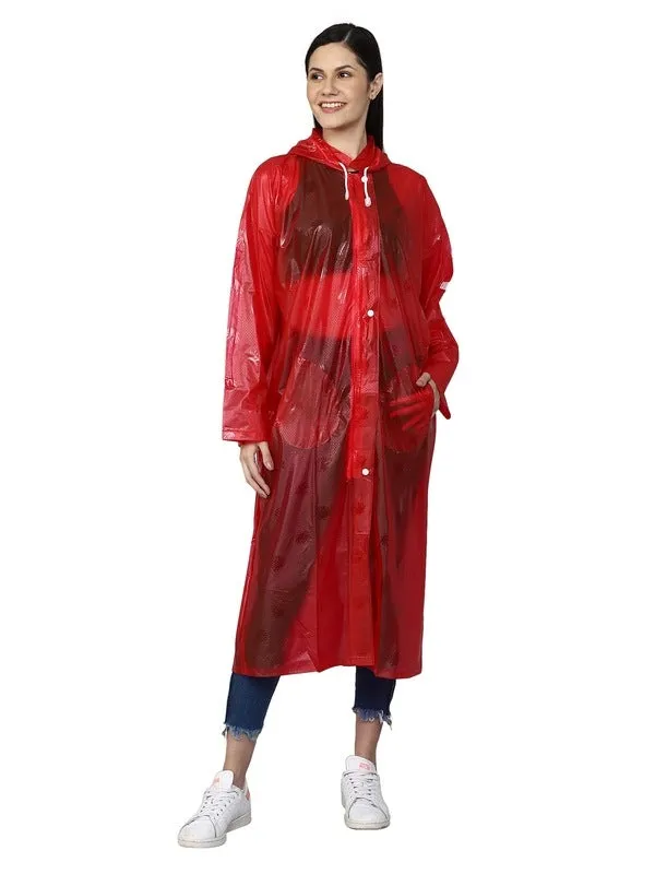 THE CLOWNFISH Cindrella Series Womens Waterproof PVC Self Design Longcoat/Raincoat with Adjustable Hood (White, XX-Large)