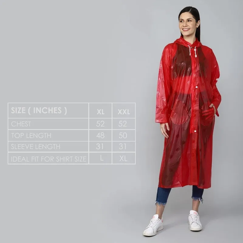 THE CLOWNFISH Cindrella Series Womens Waterproof PVC Self Design Longcoat/Raincoat with Adjustable Hood (White, XX-Large)