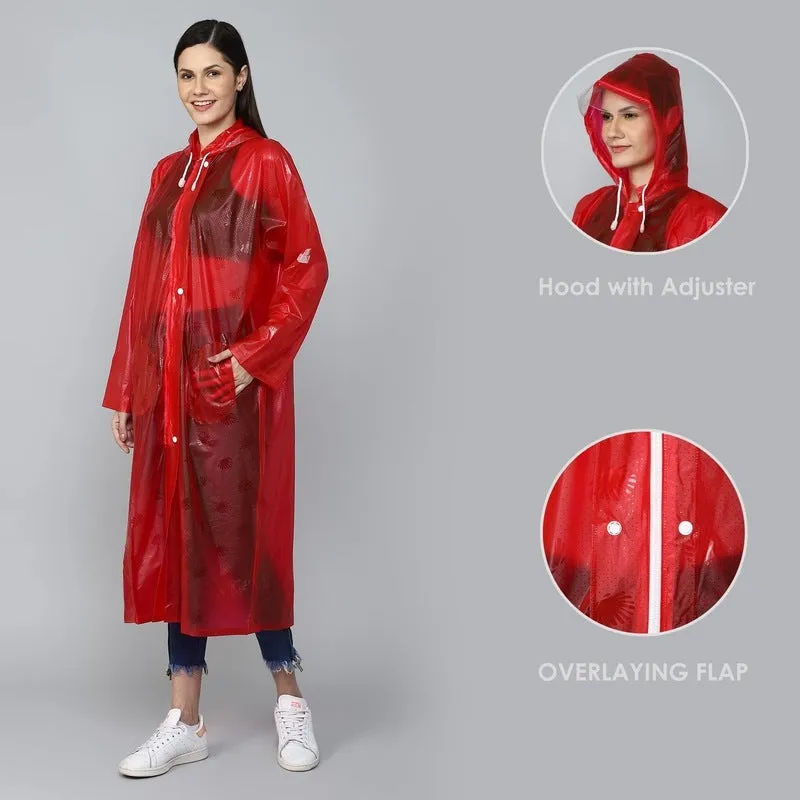 THE CLOWNFISH Cindrella Series Womens Waterproof PVC Self Design Longcoat/Raincoat with Adjustable Hood (White, XX-Large)