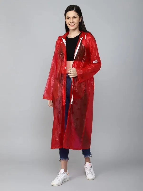 THE CLOWNFISH Cindrella Series Womens Waterproof PVC Self Design Longcoat/Raincoat with Adjustable Hood (White, XX-Large)