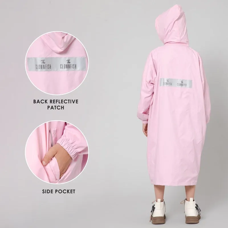 THE CLOWNFISH Cloud Chaser Series Kids Raincoat Waterproof Polyester Double Coating Reversible Longcoat with Hood and Reflector Logo at Back. Printed Plastic Pouch. Kid Age-11-12 years (Blush Pink)