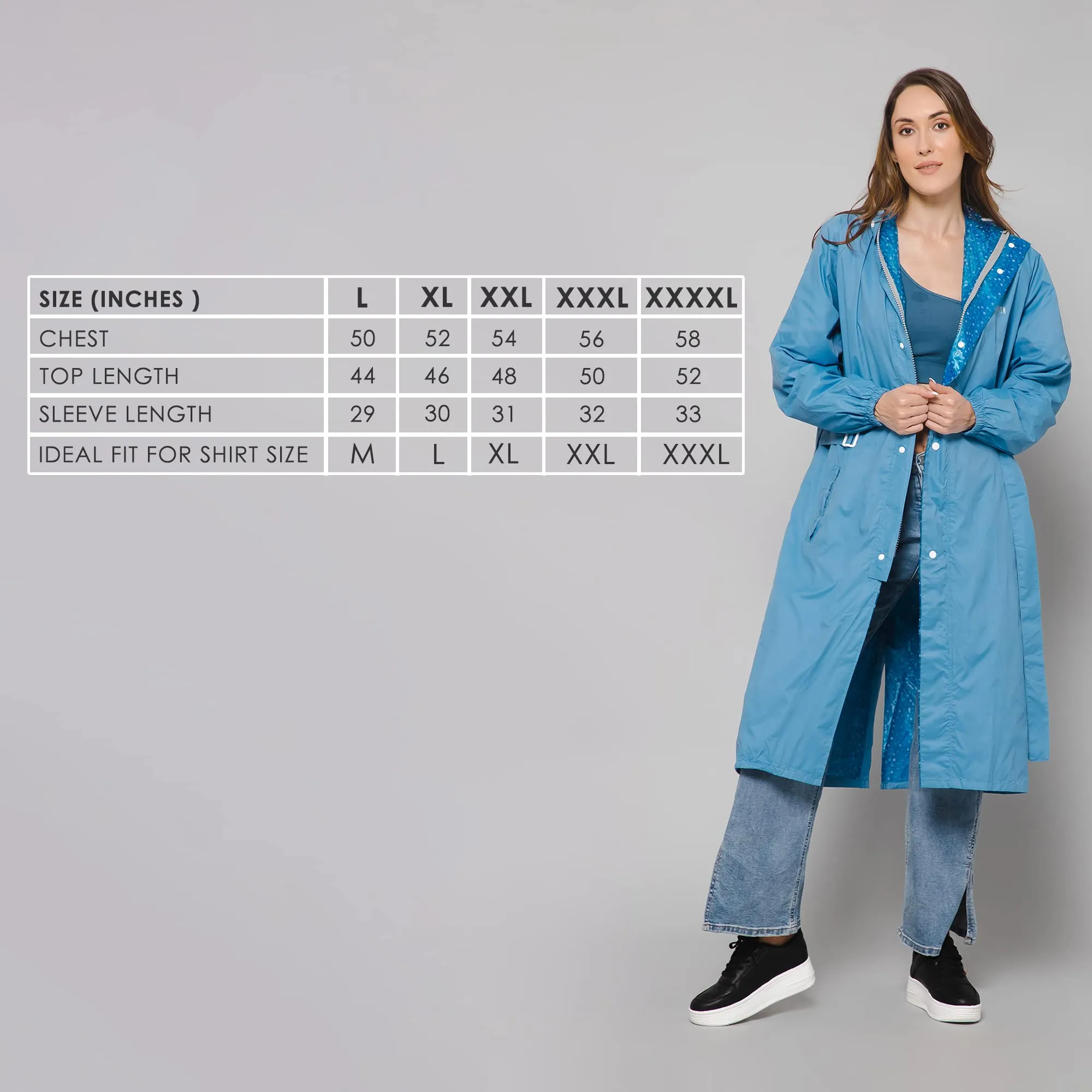 THE CLOWNFISH Raincoats for Women Rain Coat for Women Longcoat Raincoat for Ladies Waterproof Reversible Double Layer. Aquashield Series Skyblue Large