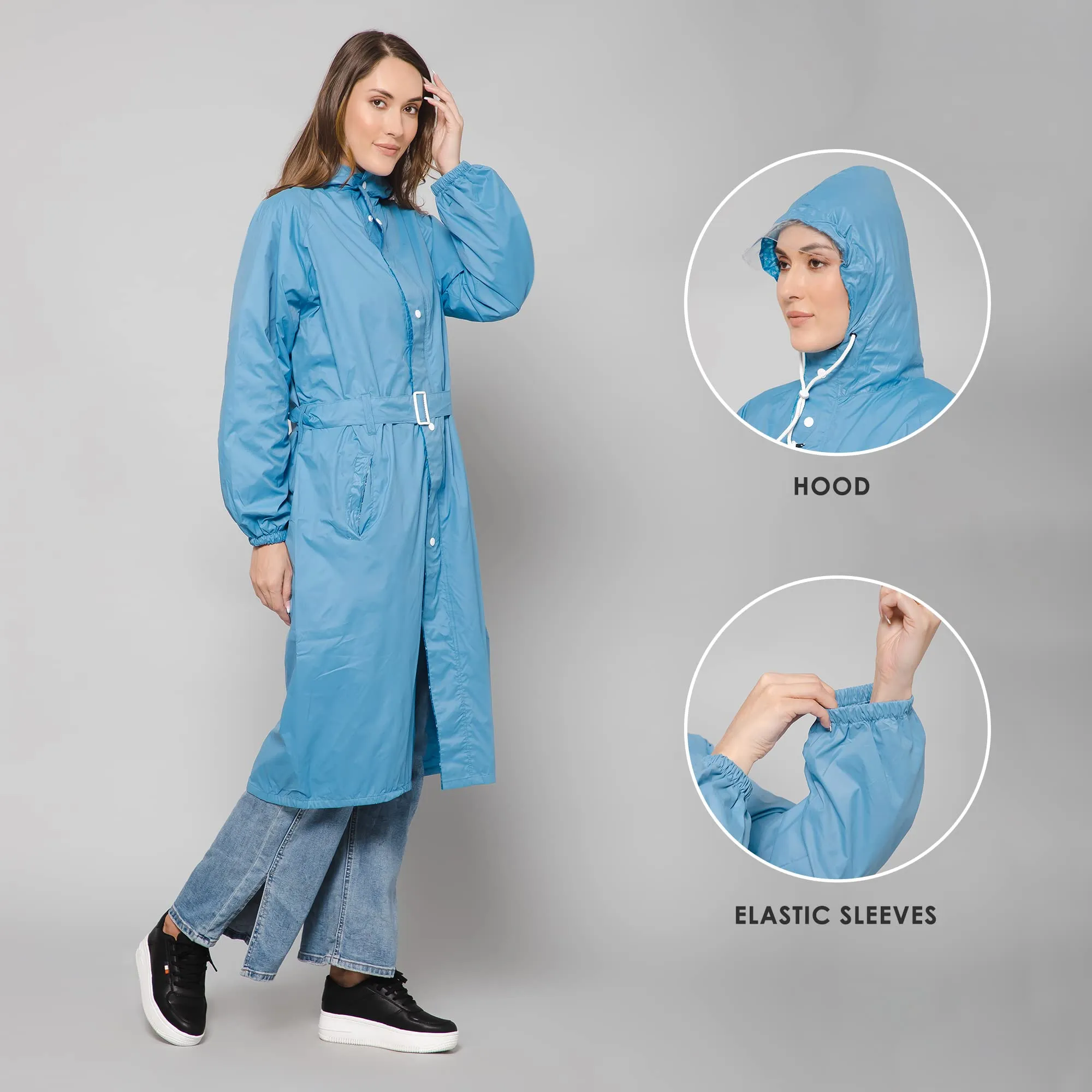 THE CLOWNFISH Raincoats for Women Rain Coat for Women Longcoat Raincoat for Ladies Waterproof Reversible Double Layer. Aquashield Series Skyblue Large