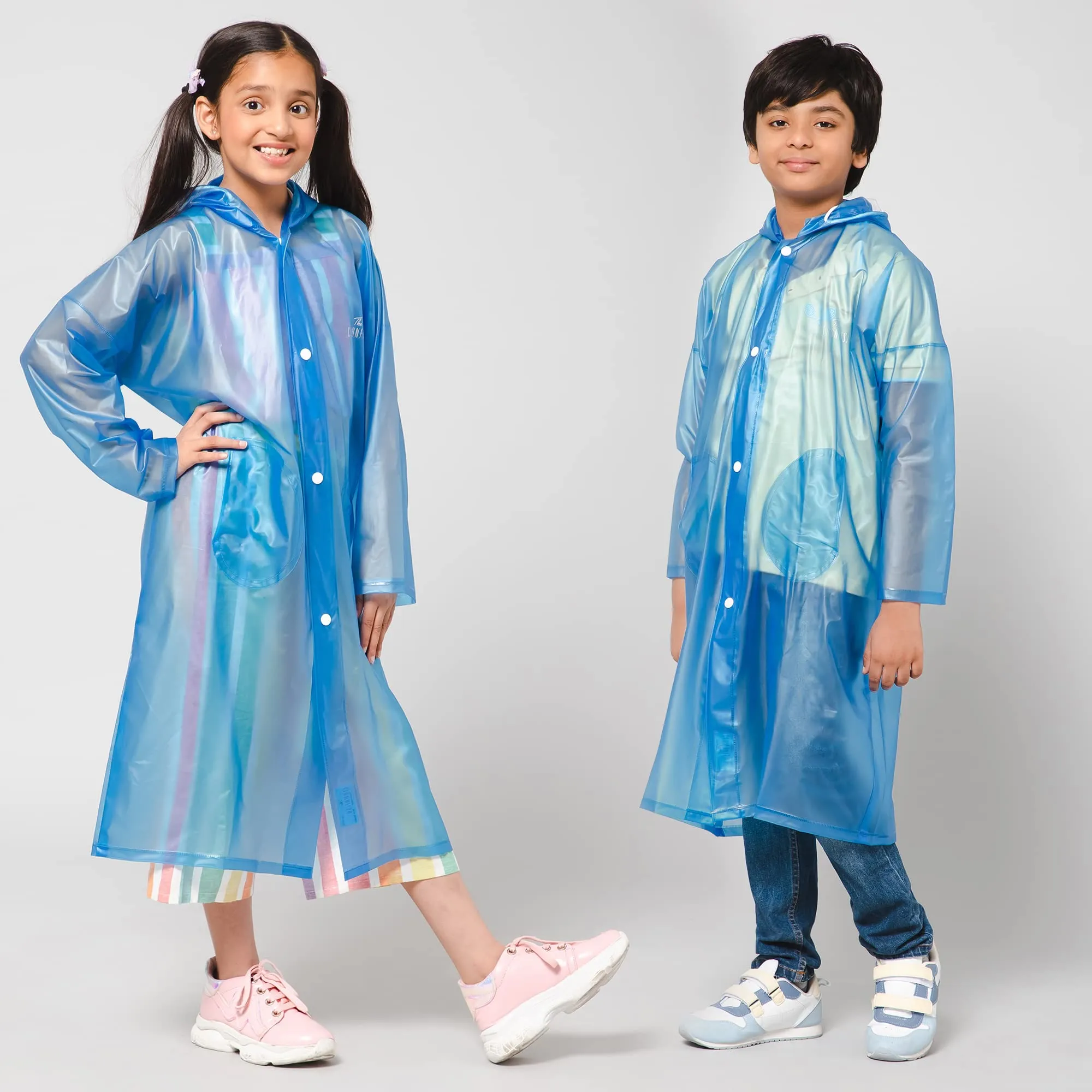 THE CLOWNFISH Storm Shield Series Unisex Kids Waterproof Single Layer PVC Longcoat/Raincoat with Adjustable Hood. Age-9-10 Years (Dark Blue)