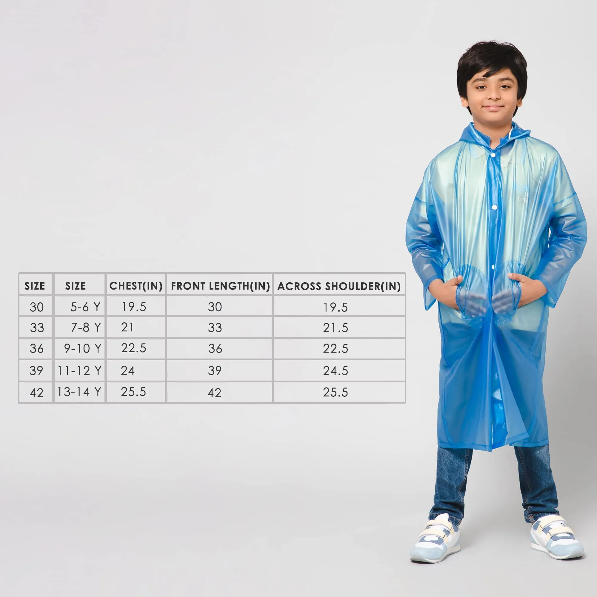 THE CLOWNFISH Storm Shield Series Unisex Kids Waterproof Single Layer PVC Longcoat/Raincoat with Adjustable Hood. Age-9-10 Years (Dark Blue)