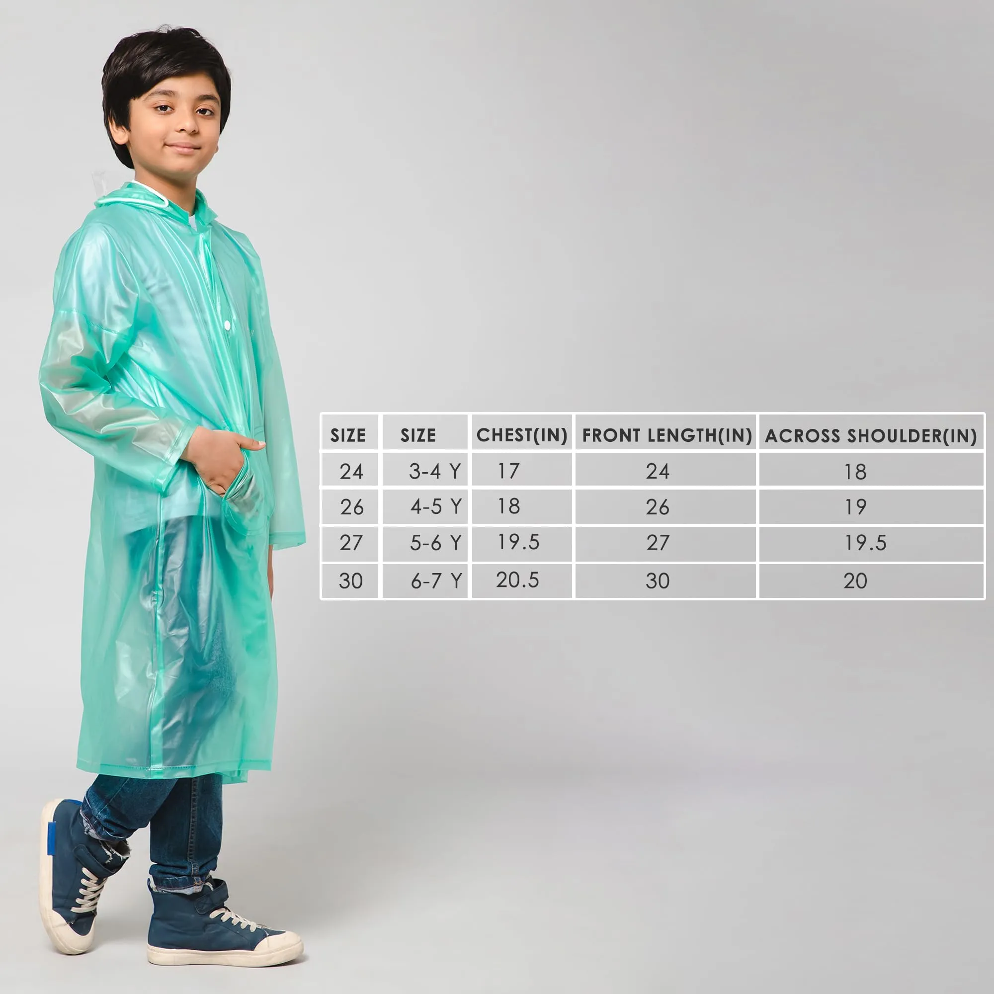 THE CLOWNFISH Wet & Wild Series Unisex Kids Waterproof Single Layer PVC Longcoat/Raincoat with Adjustable Hood. Age-3-4 Years (Fern Green)