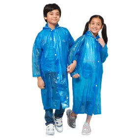 THE CLOWNFISH Wet & Wild Series Unisex Kids Waterproof Single Layer PVC Longcoat/Raincoat with Adjustable Hood. Age-5-6 Years (Royal Blue)