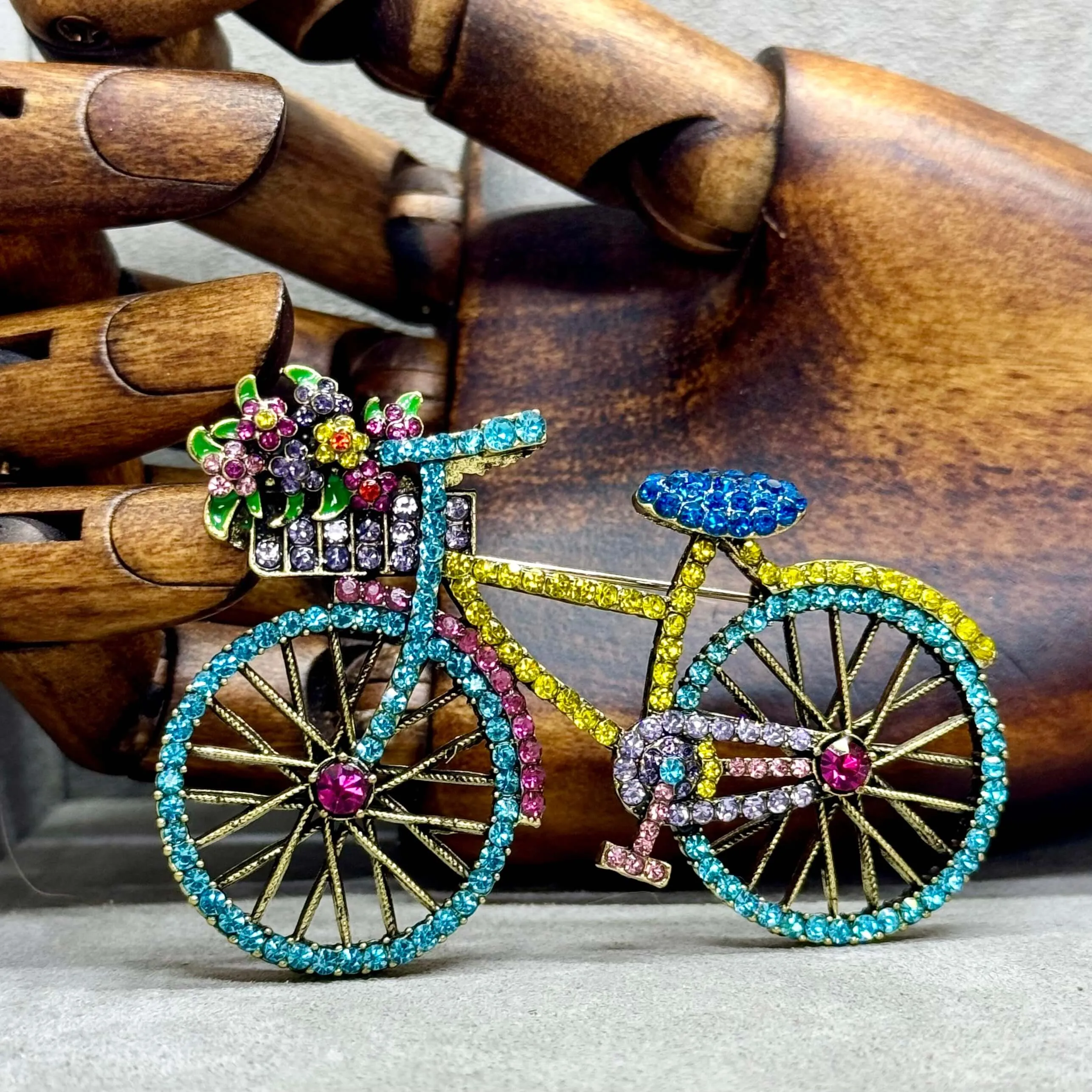 The Gardeners Bicycle Rhinestone Brooch