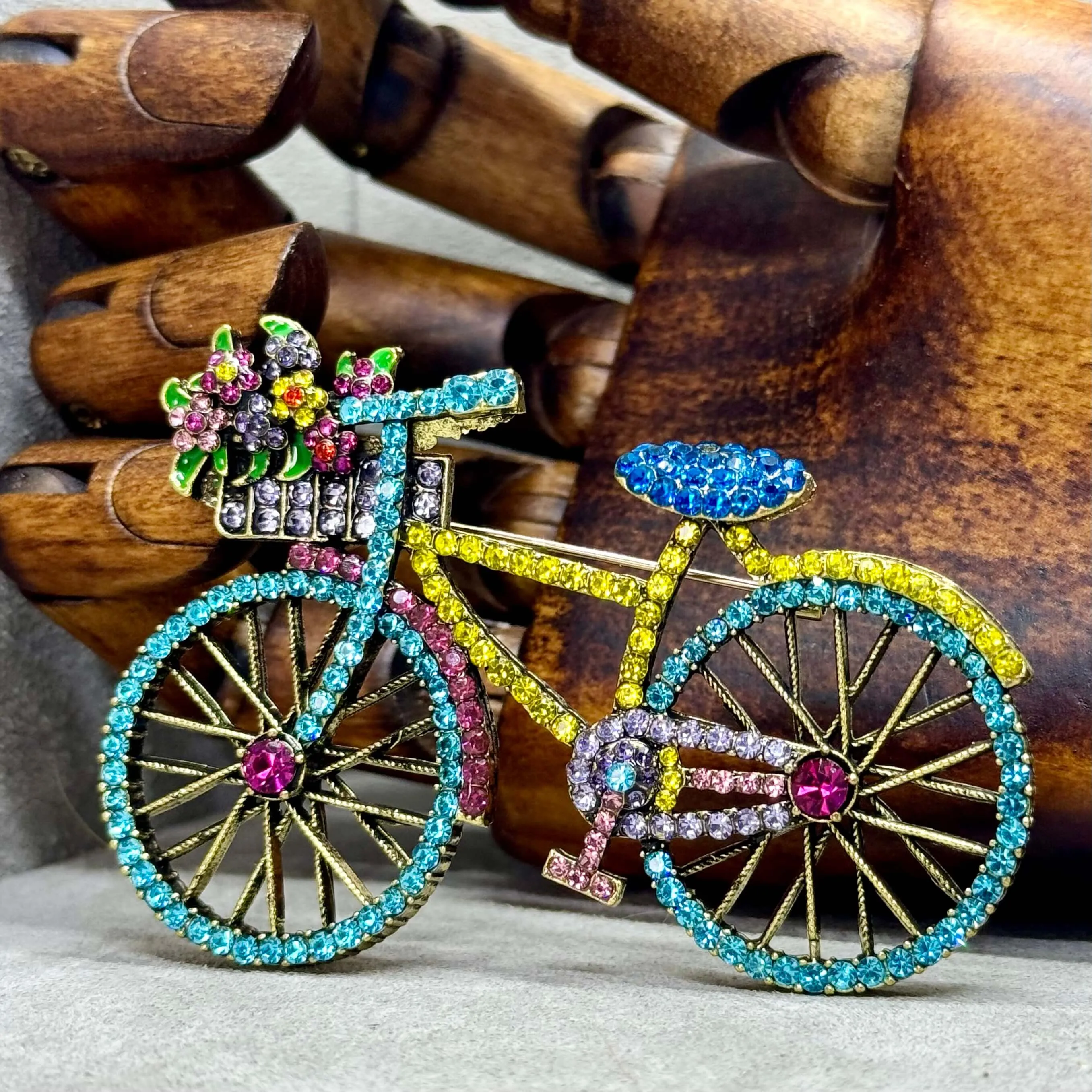 The Gardeners Bicycle Rhinestone Brooch