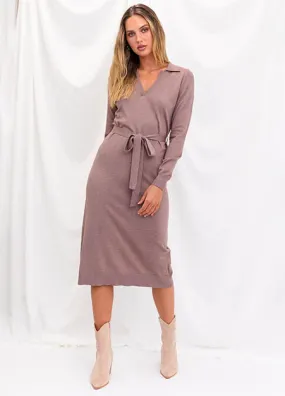 Tie Waist Cocoa Sweater Dress