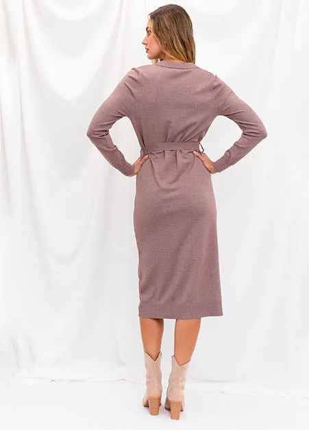 Tie Waist Cocoa Sweater Dress