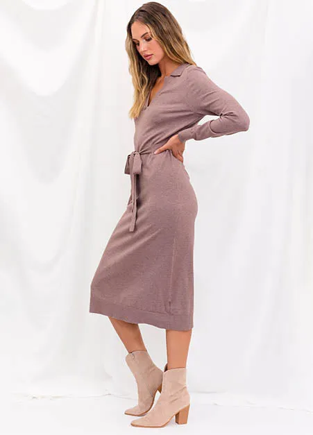 Tie Waist Cocoa Sweater Dress