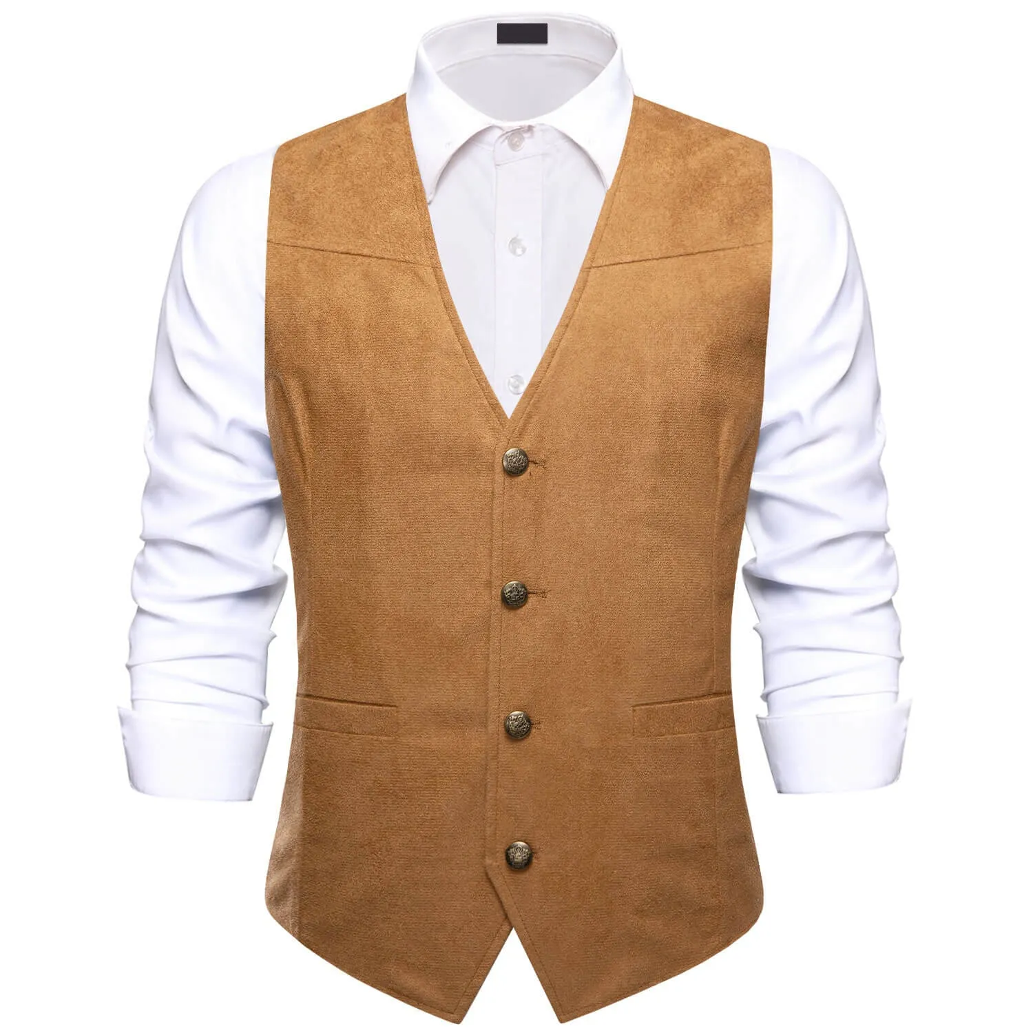 Ties2you Buttons Vest Men's Copper Brown Suede Leather Solid Single Waistcoat