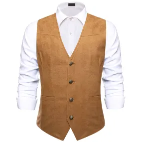 Ties2you Buttons Vest Men's Copper Brown Suede Leather Solid Single Waistcoat