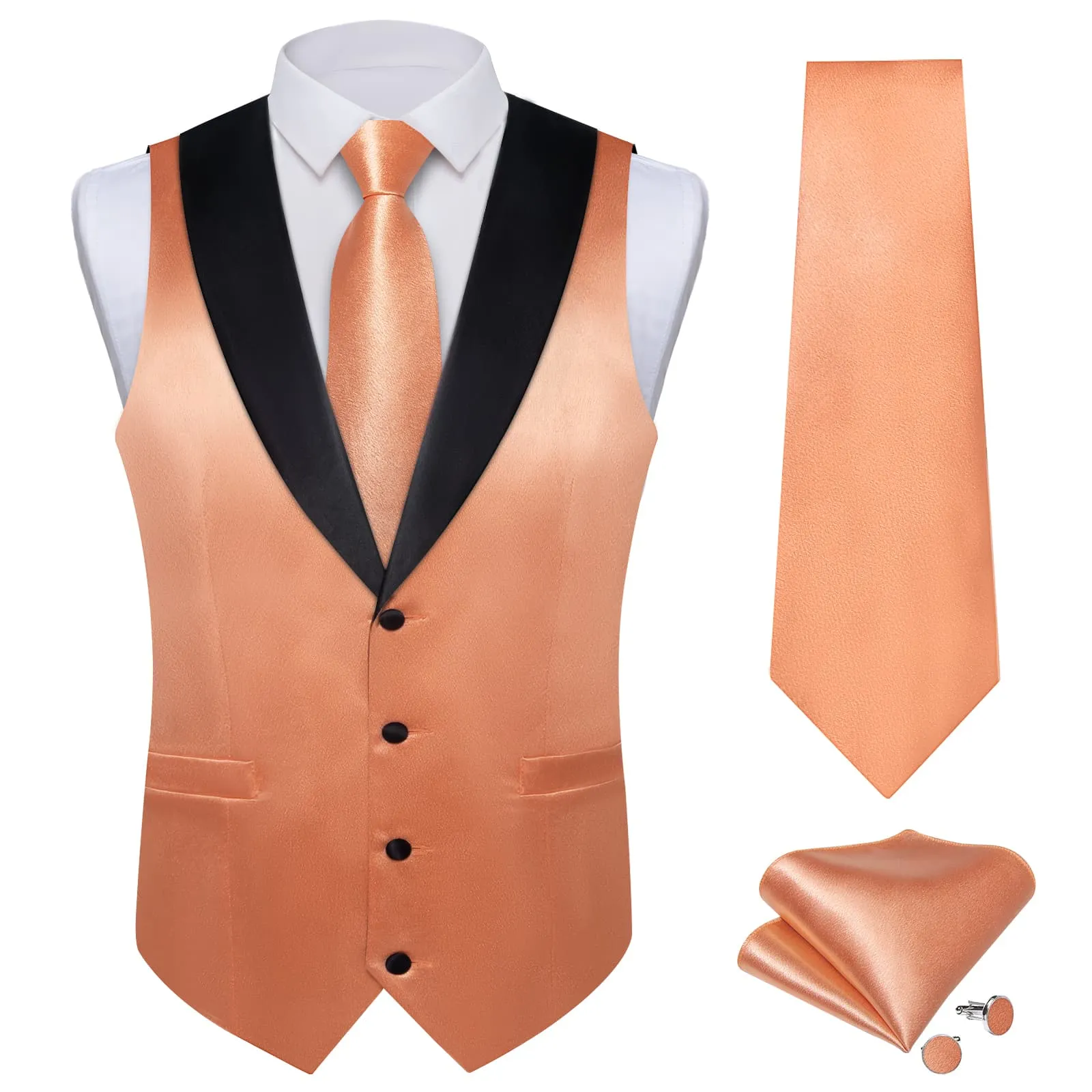 Ties2you Work Vest Pale Copper Orange Solid Shawl Collar Silk Dress Vest Tie Set Formal