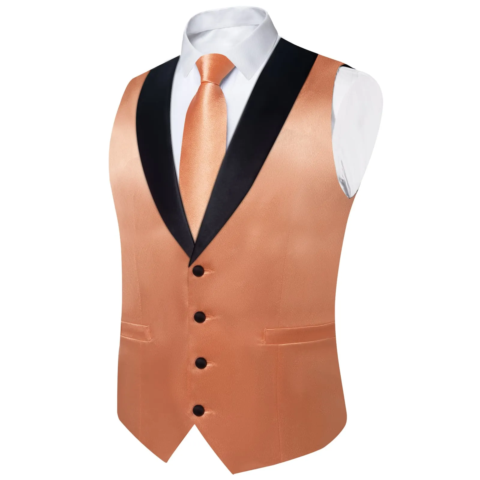 Ties2you Work Vest Pale Copper Orange Solid Shawl Collar Silk Dress Vest Tie Set Formal