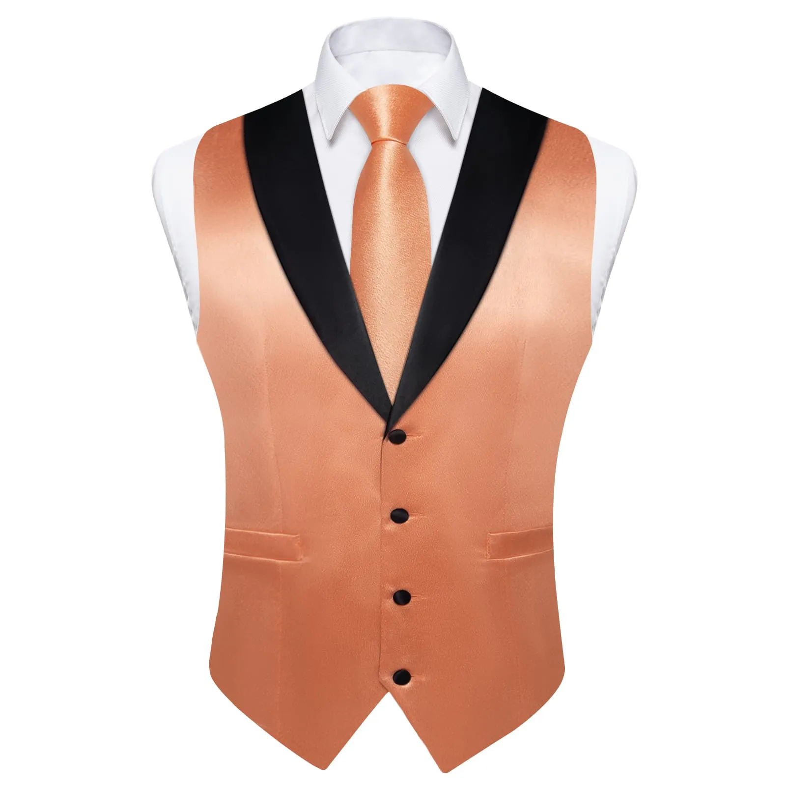 Ties2you Work Vest Pale Copper Orange Solid Shawl Collar Silk Dress Vest Tie Set Formal