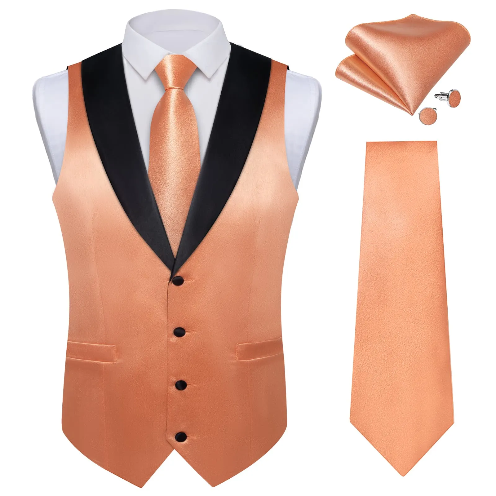 Ties2you Work Vest Pale Copper Orange Solid Shawl Collar Silk Dress Vest Tie Set Formal