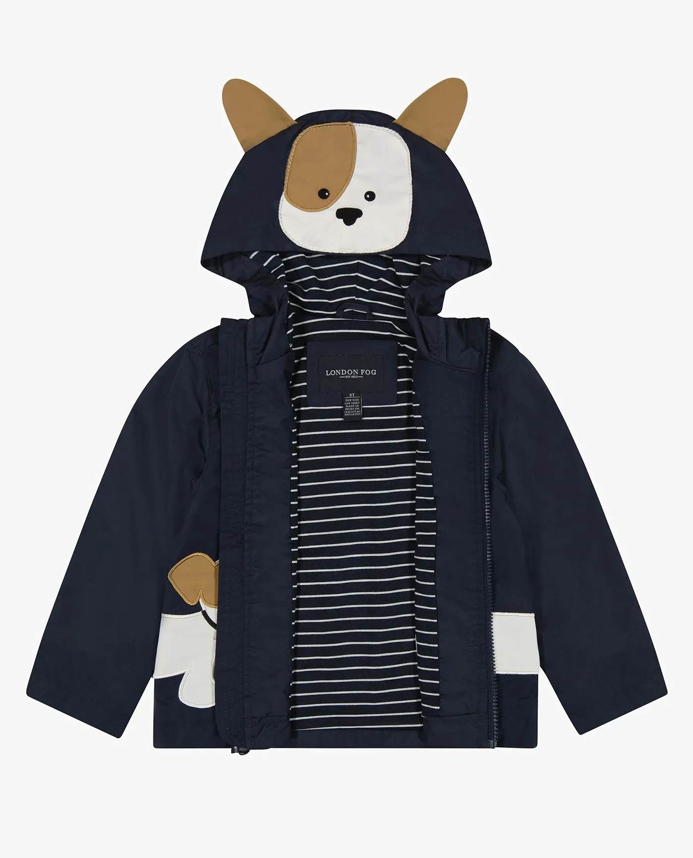 TODDLER BOYS PUPPY ZIP FRONT HOODED RAINCOAT