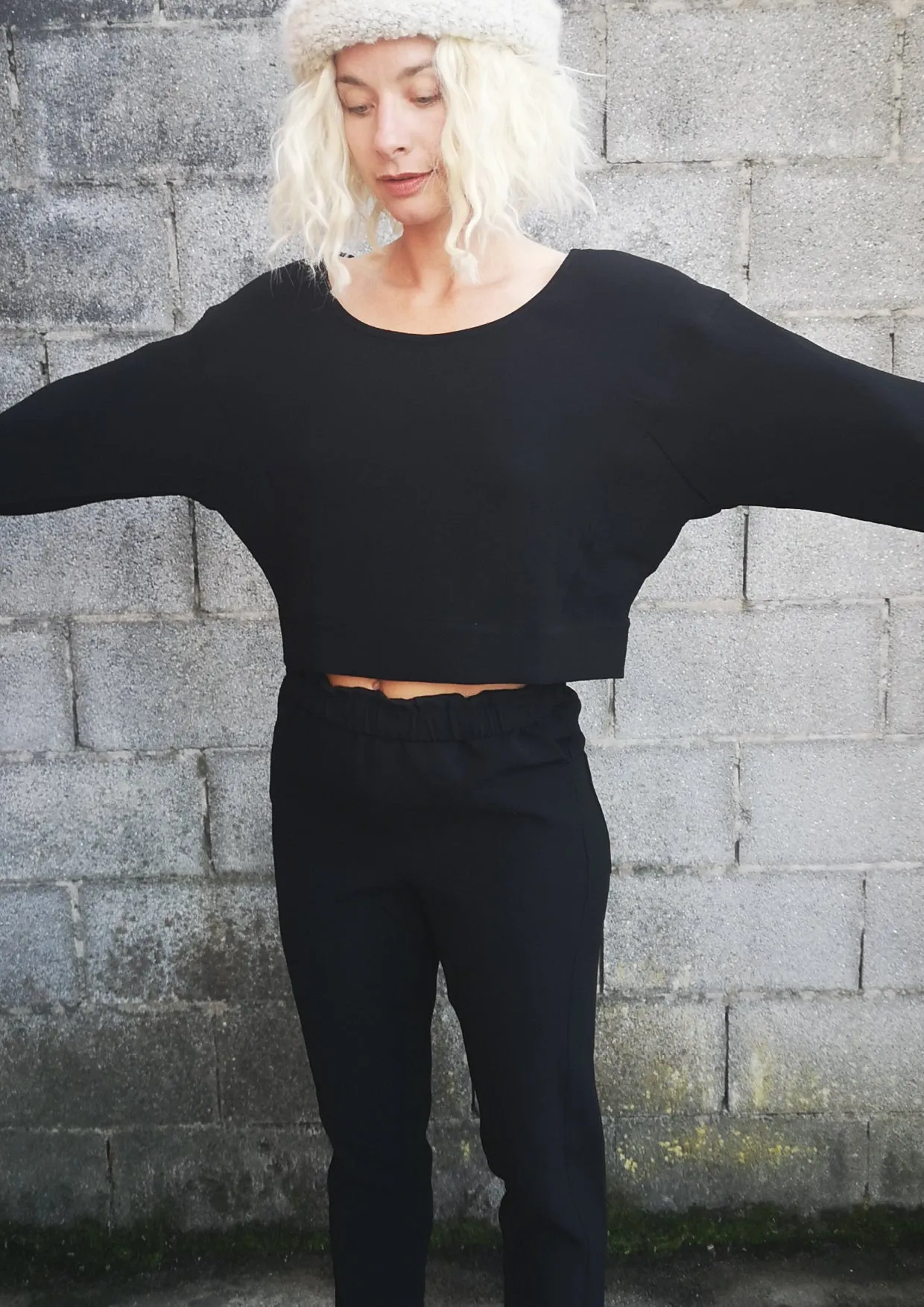 TOP LONG SLEEVES BLACK PLAIN ALL SEASON - VINTAGE CREPE black