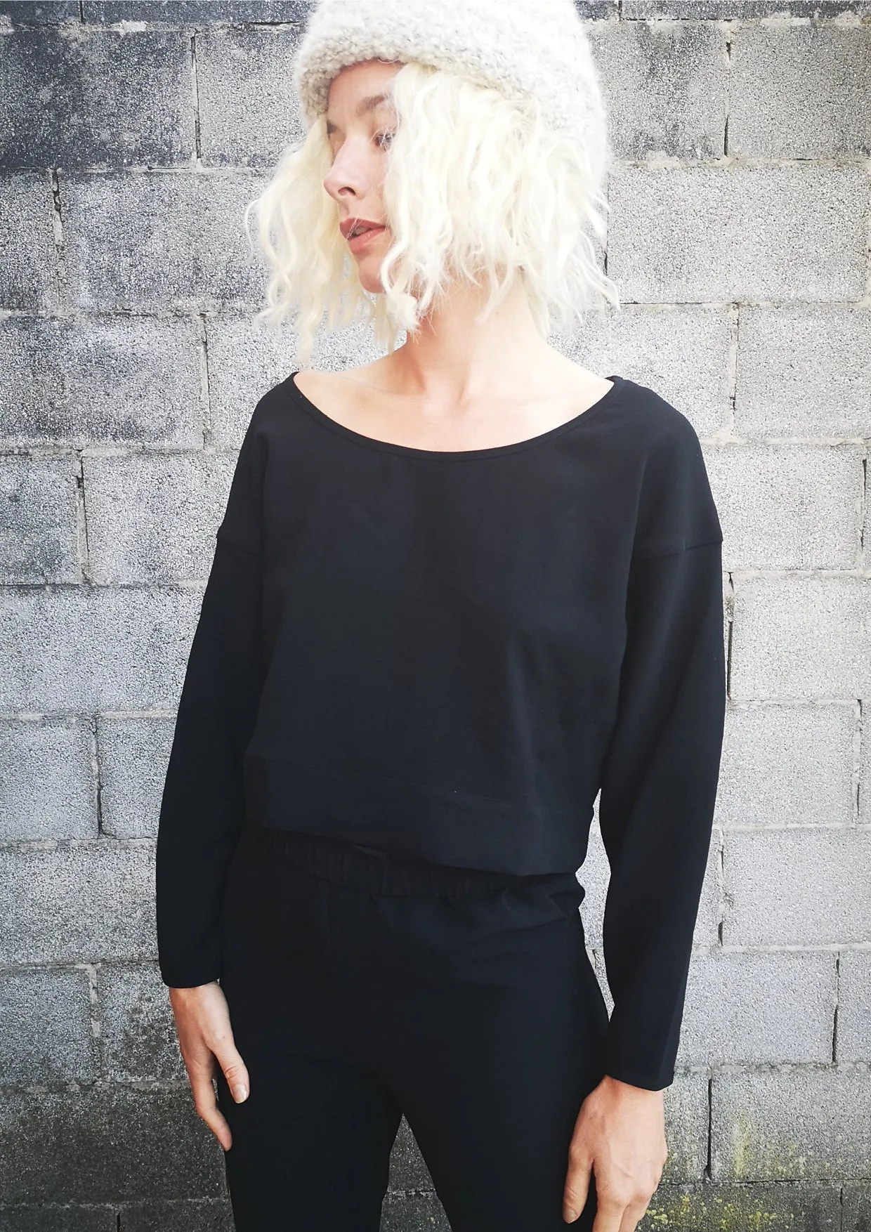 TOP LONG SLEEVES BLACK PLAIN ALL SEASON - VINTAGE CREPE black