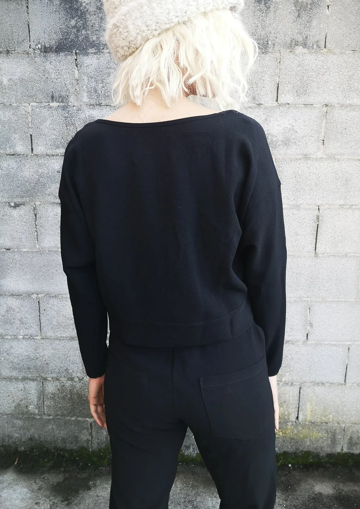 TOP LONG SLEEVES BLACK PLAIN ALL SEASON - VINTAGE CREPE black