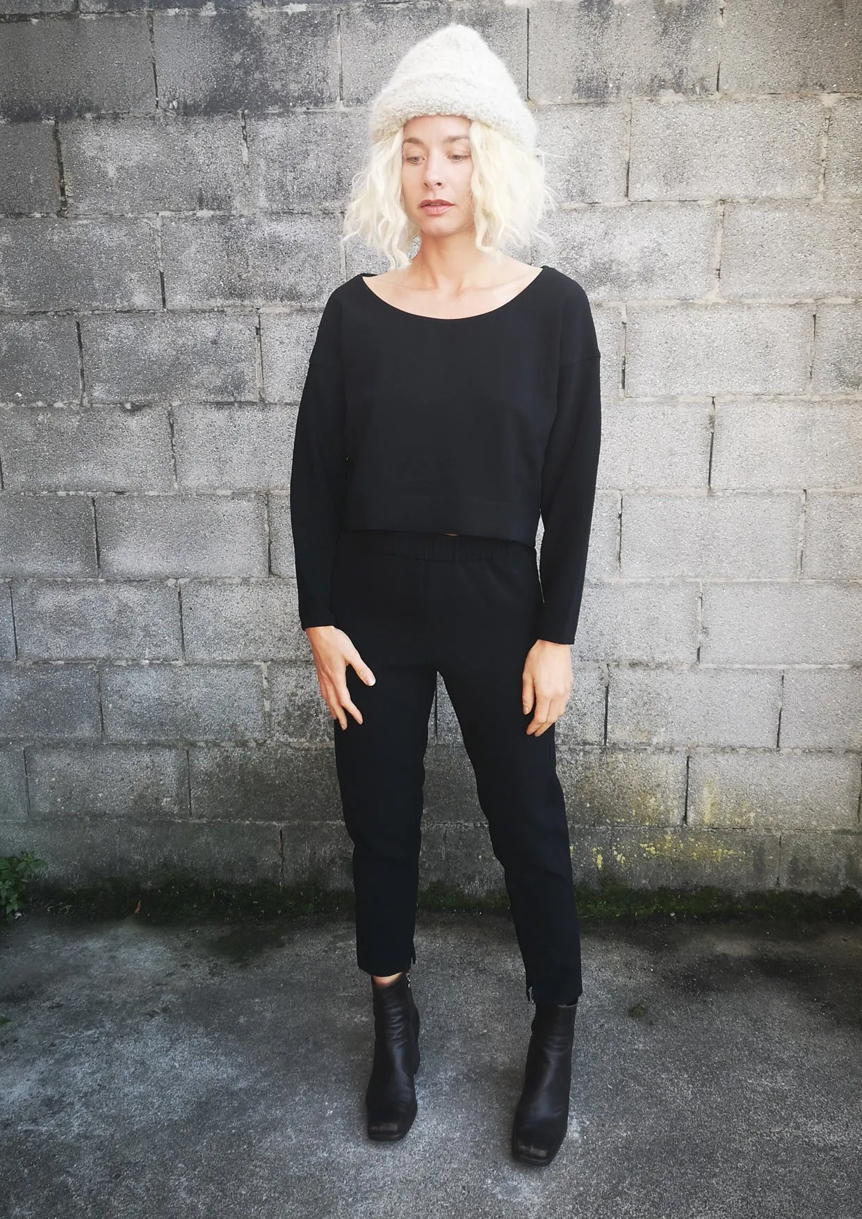 TOP LONG SLEEVES BLACK PLAIN ALL SEASON - VINTAGE CREPE black