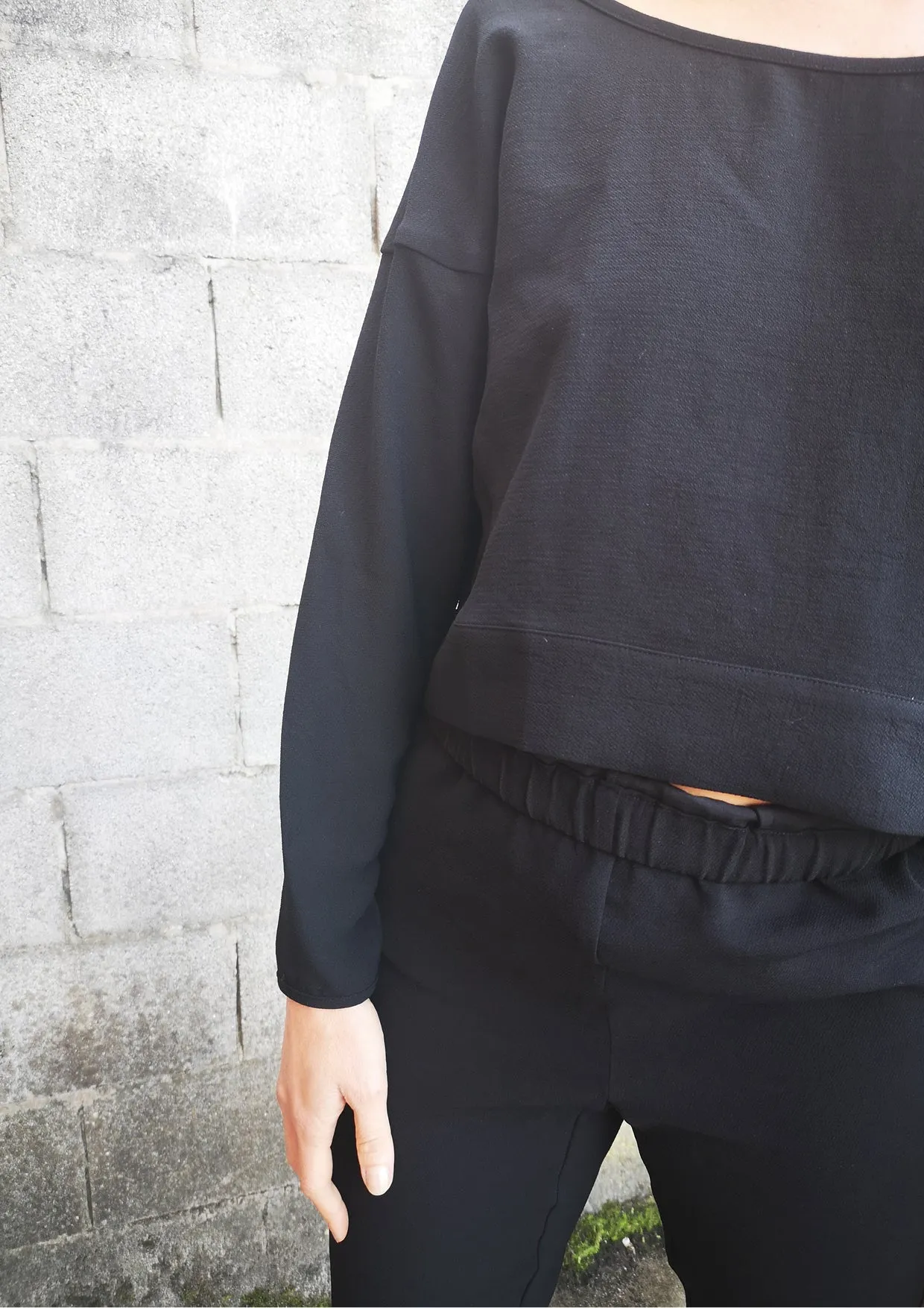 TOP LONG SLEEVES BLACK PLAIN ALL SEASON - VINTAGE CREPE black