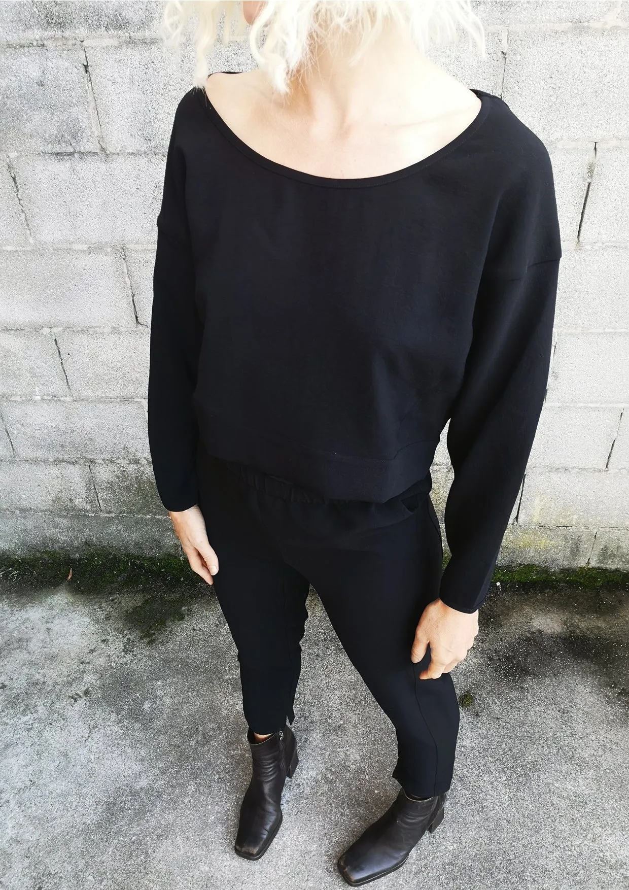 TOP LONG SLEEVES BLACK PLAIN ALL SEASON - VINTAGE CREPE black