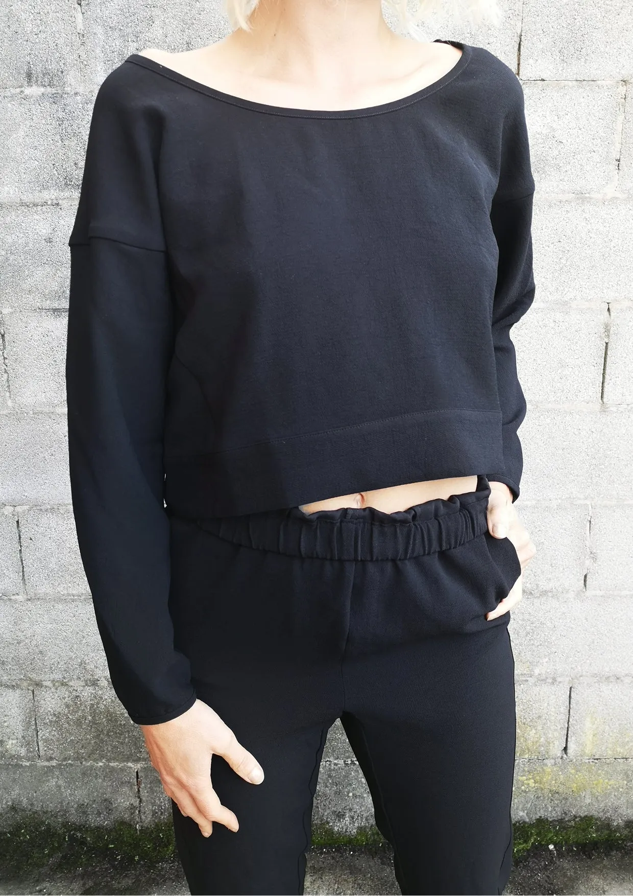 TOP LONG SLEEVES BLACK PLAIN ALL SEASON - VINTAGE CREPE black